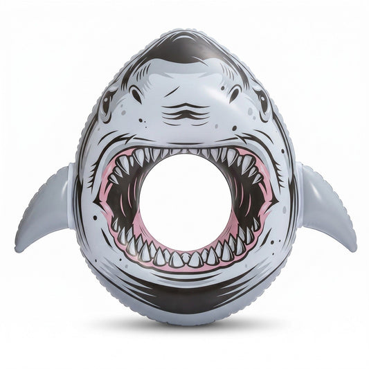 Shark-Shaped Inflatable Pool Float with Tail Design Durable PVC Swim Ring Float for Pool Beach Lake 34x34.2in