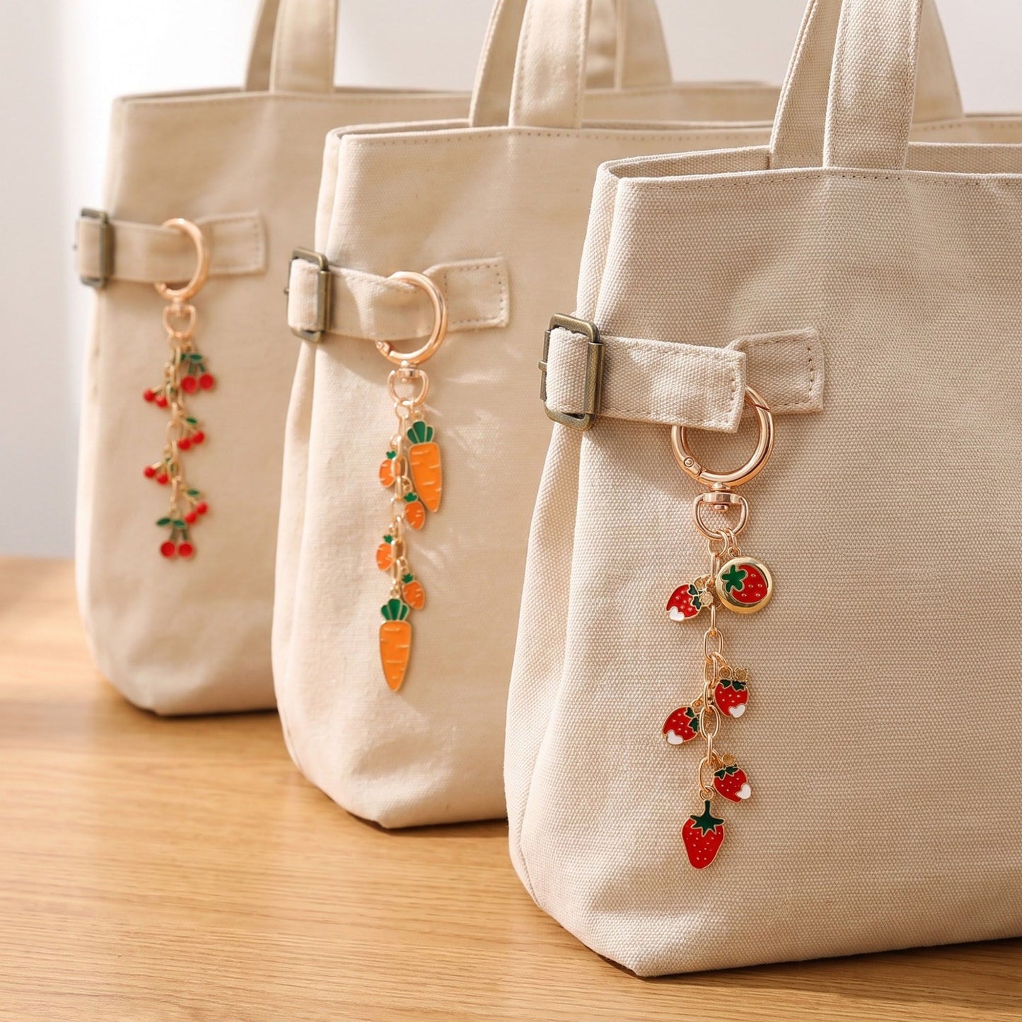 Enamel Fruit & Vegetable Multi-Charm Bag Charm Key Chain 3-Piece Set