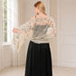 Embroidered Sequin Mesh Shawl Wrap Sheer Floral Scarf Scalloped Edge