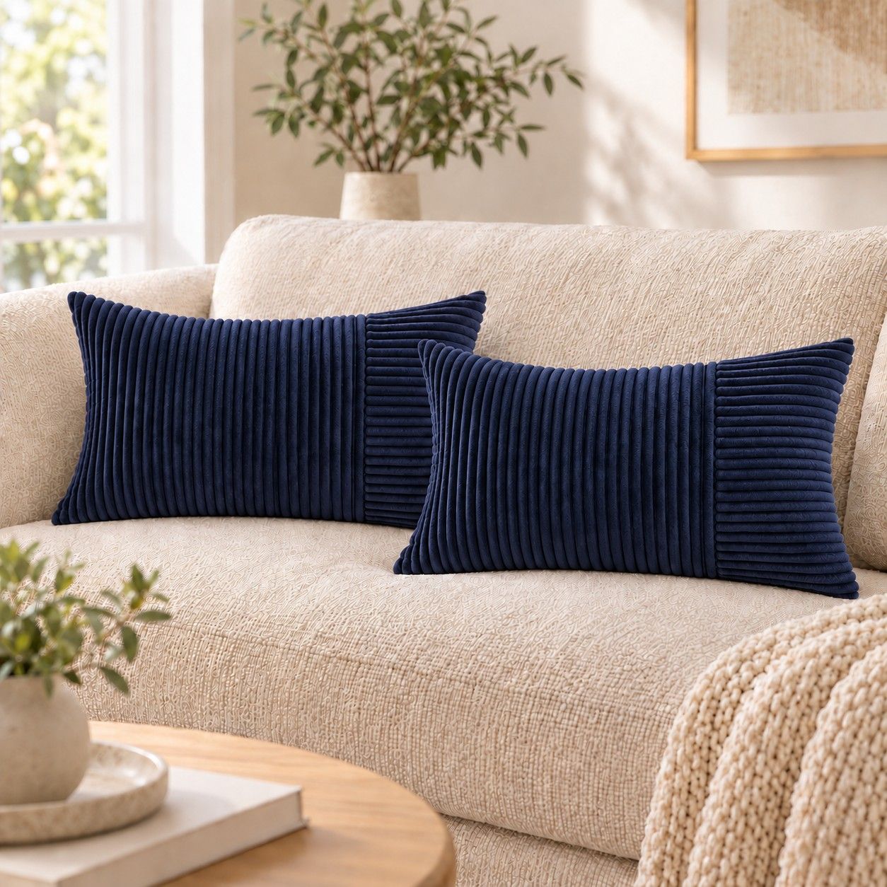 2 Pack Soft Corduroy Throw Pillow Covers 18 x 18 Inch and 12 x 20 Inch