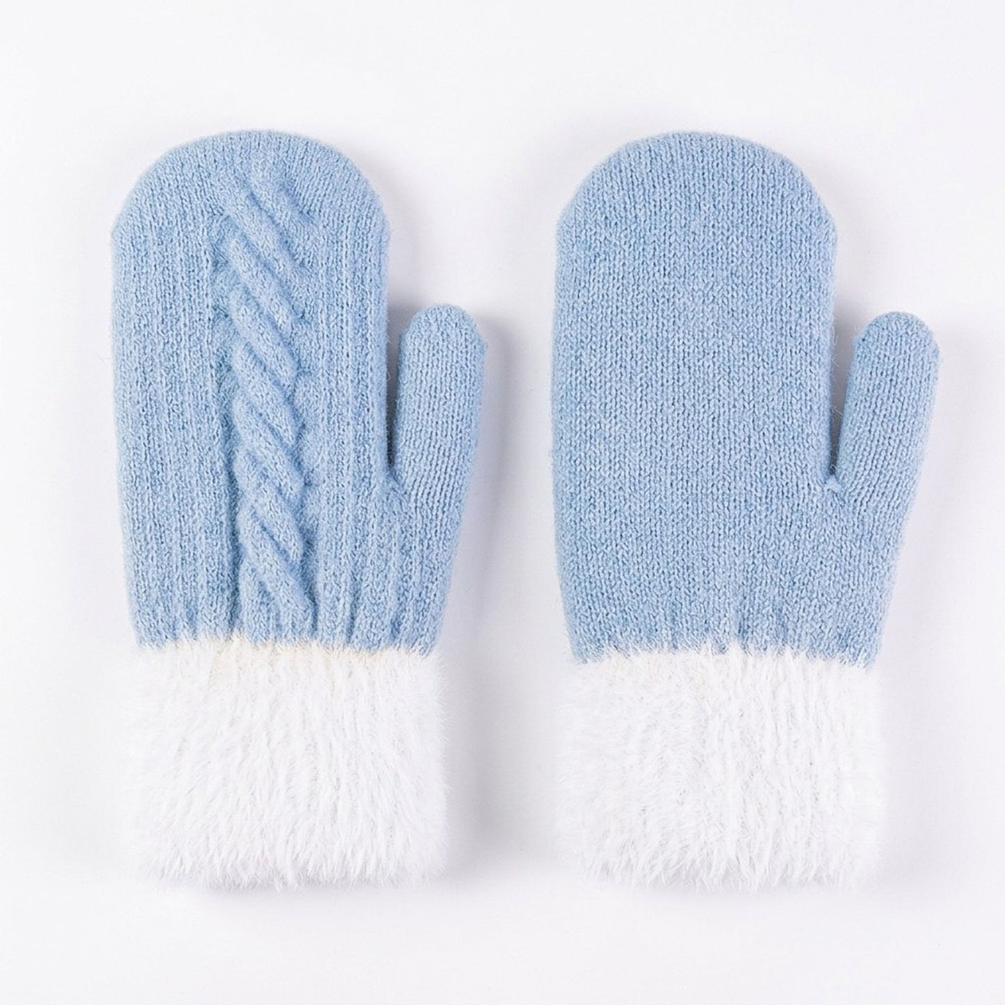 Cable Knit Winter Mittens with Soft Fuzzy Cuffs