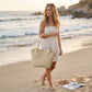 Woven Look Tote Bag with Rope Handles and Zipper Closure