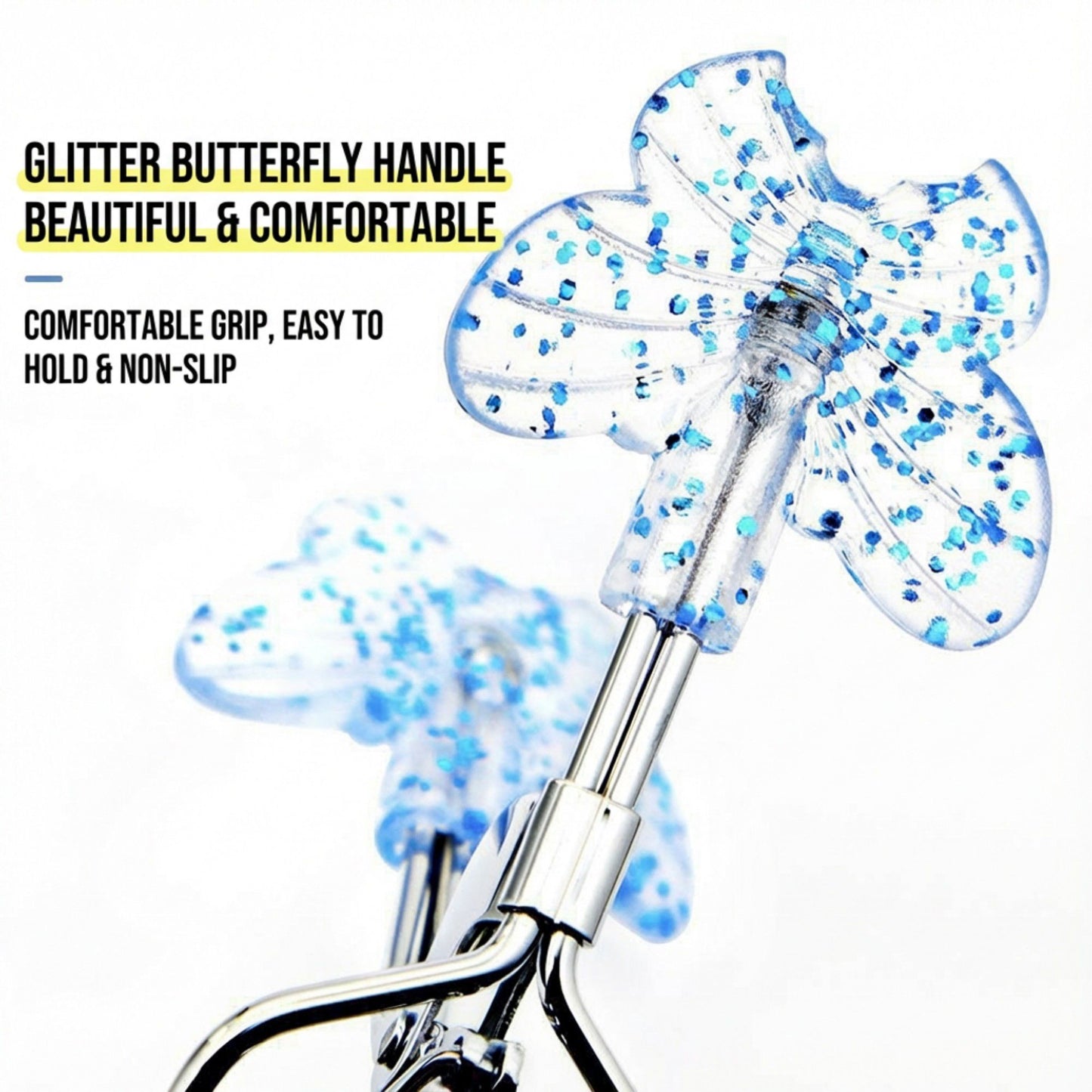 2-Piece Eyelash Curler Set with Butterfly Handle Design for Natural Lash Lift and Eye Makeup Prep
