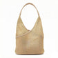 Woven Shoulder Hobo Bag with Faux Leather Trim Soft Knit Slouchy Handbag Casual Everyday Tote