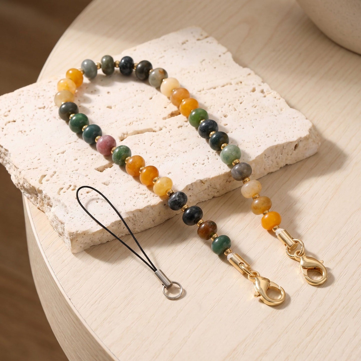 Oval Beaded Phone Wrist Strap with Detachable Clasps
