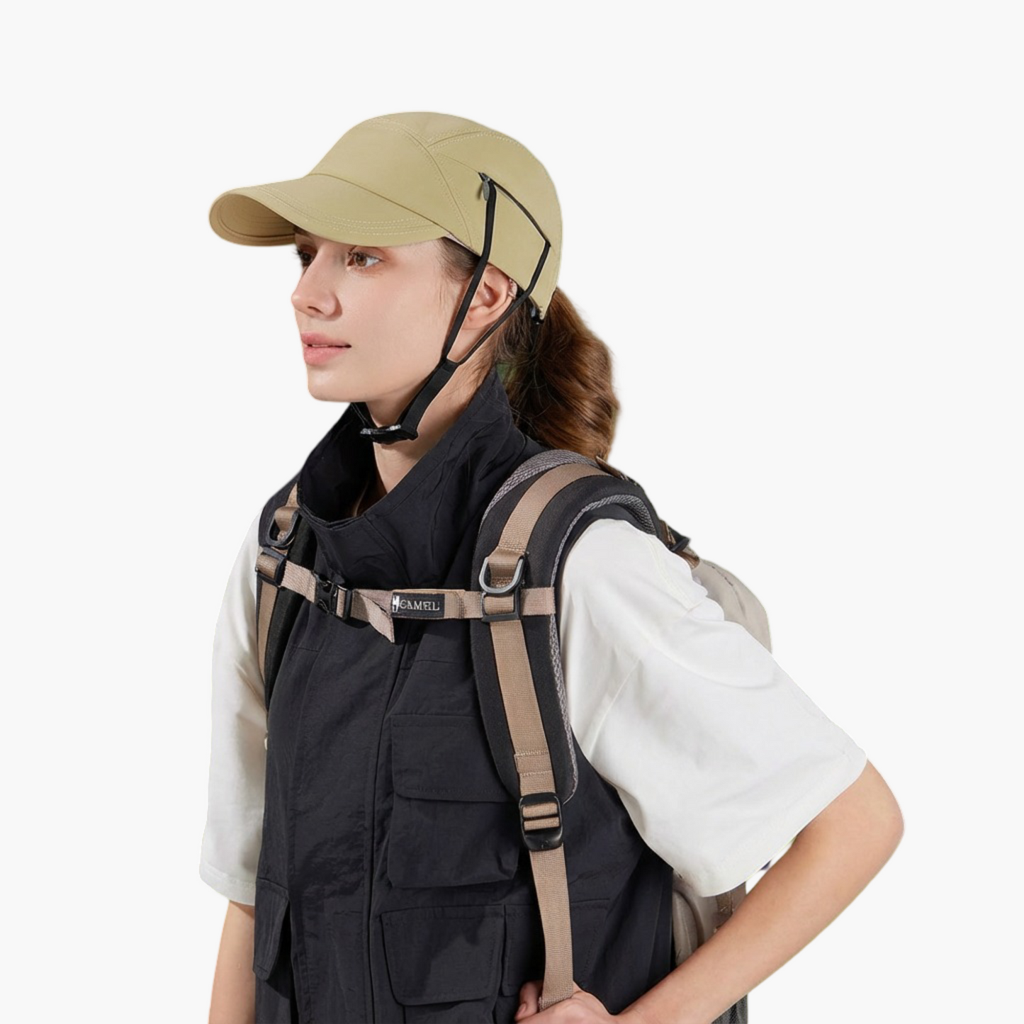 Outdoor Baseball Cap with Hidden Chin Strap Breathable Sports Hiking Sun Hat Adjustable Fit