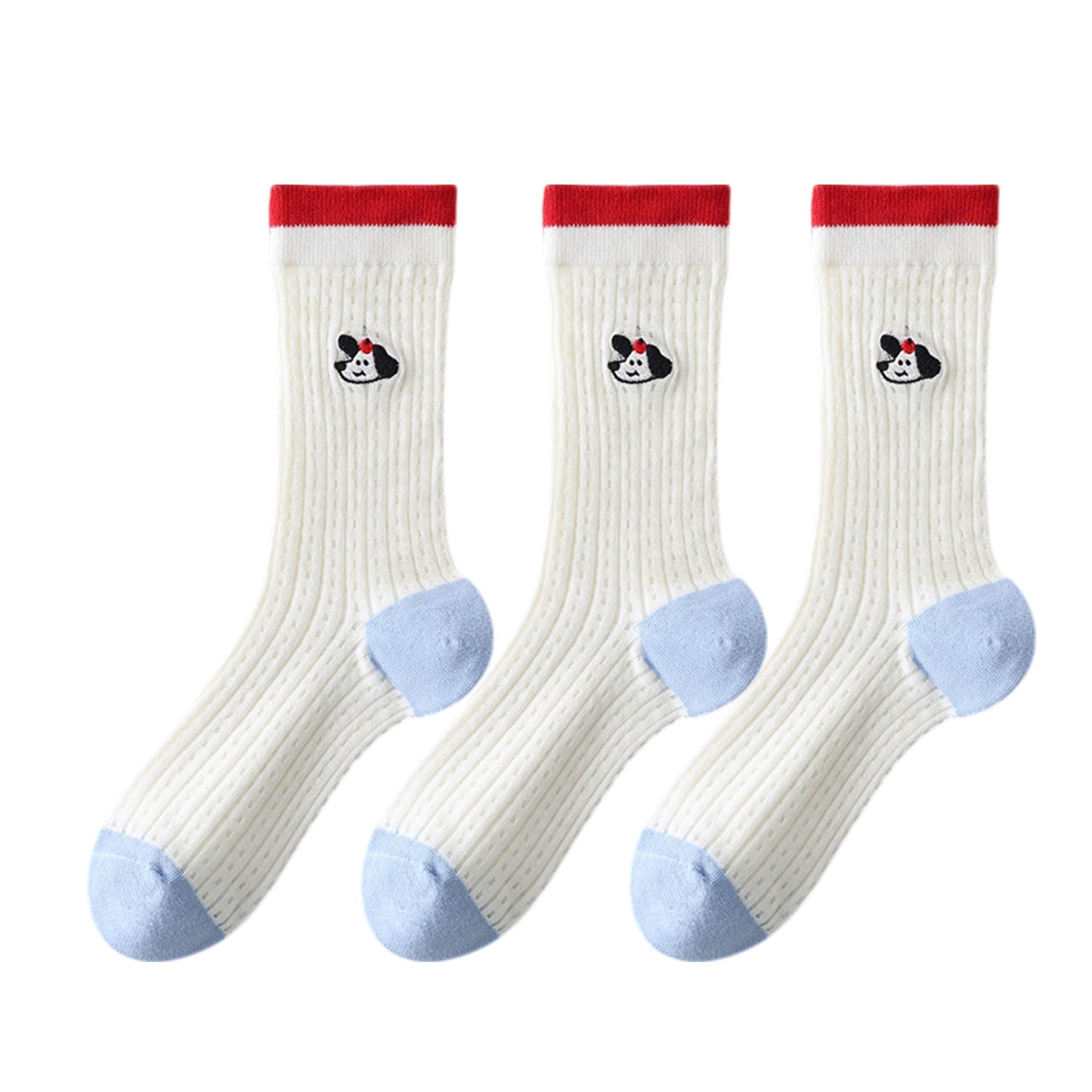 Womens Cute Cartoon Embroidered Crew Socks 3-Pair Pack Fun Patterned Cotton Knit Soft and Stretchy Casual Style