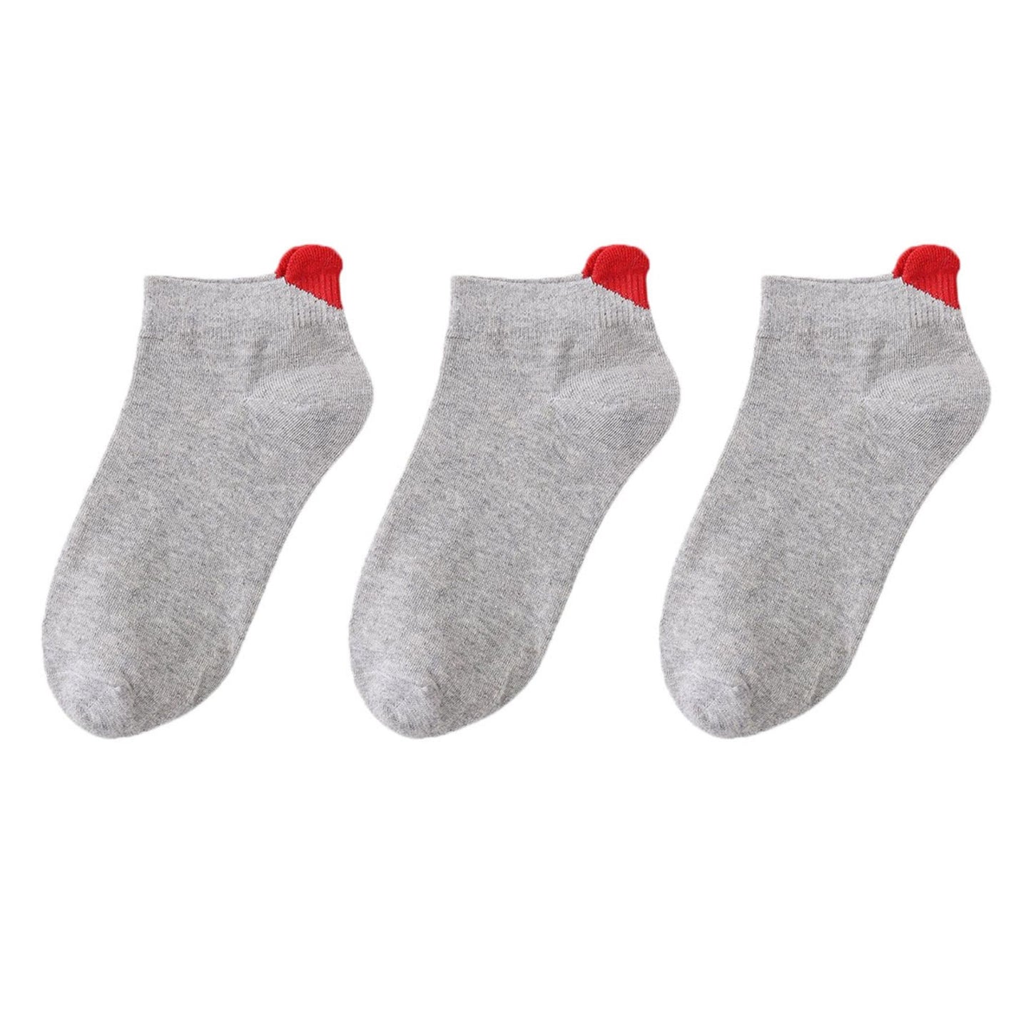 Ankle Socks with Ribbed Heart-Shaped Heel Detail Soft Stretch Knit Comfort 3-Pack