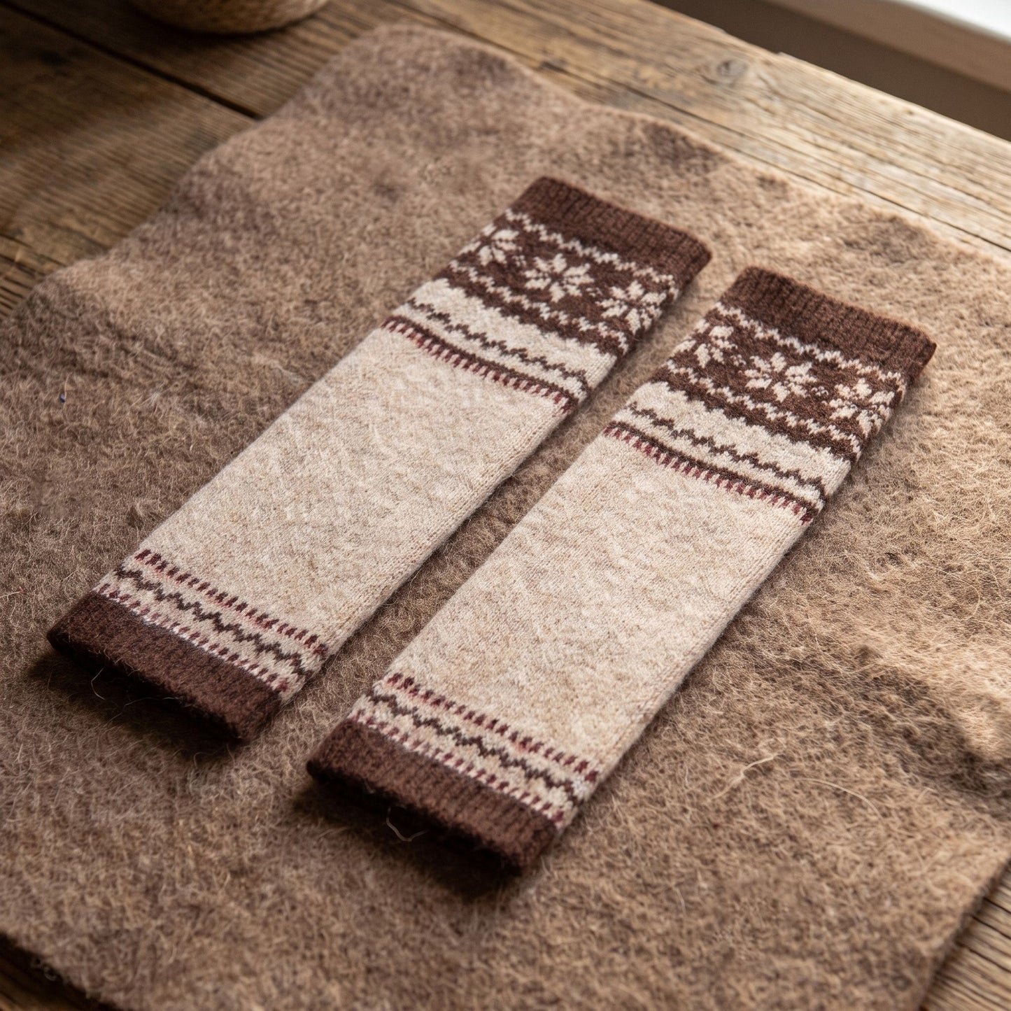2-Pair Fair Isle Snowflake Knit Leg Warmers Set, Cozy Winter Boot Cuffs