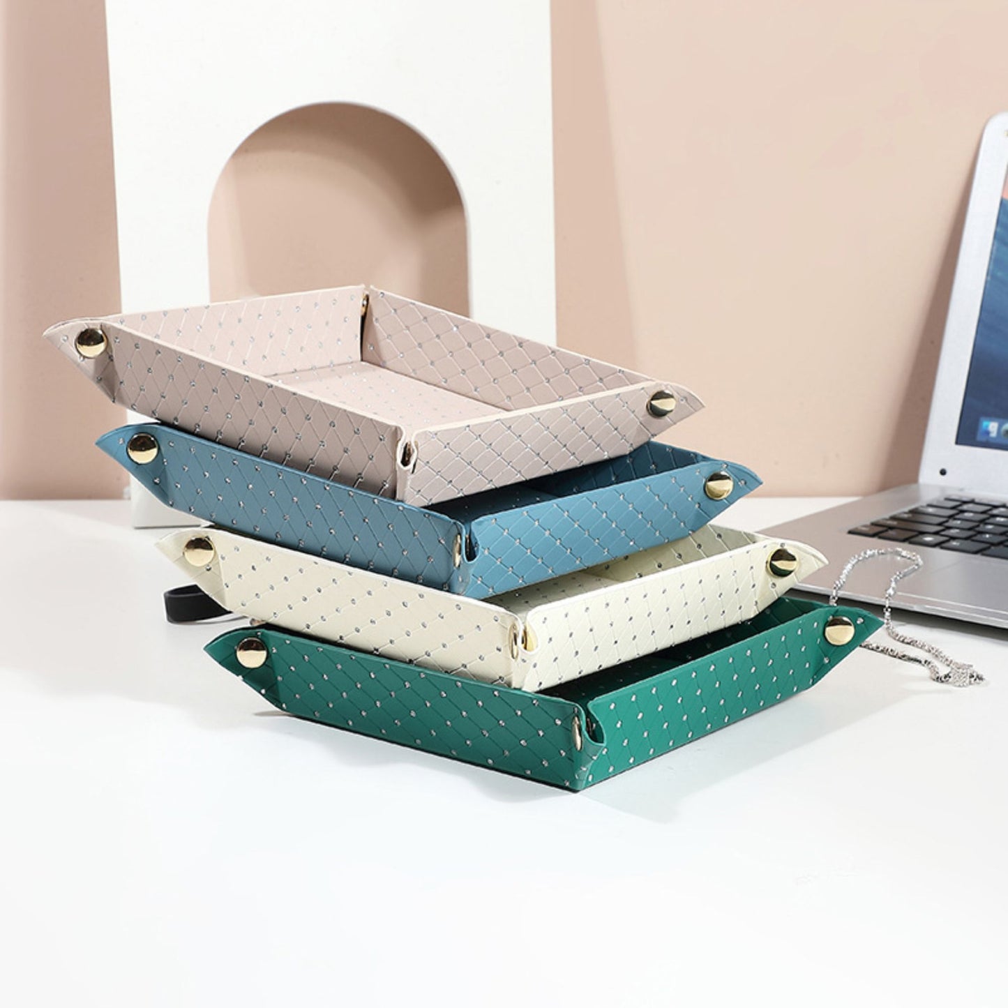 Foldable Desk Organizer Tray Snap Corner Storage Tray for Keys Jewelry Home Office Catchall