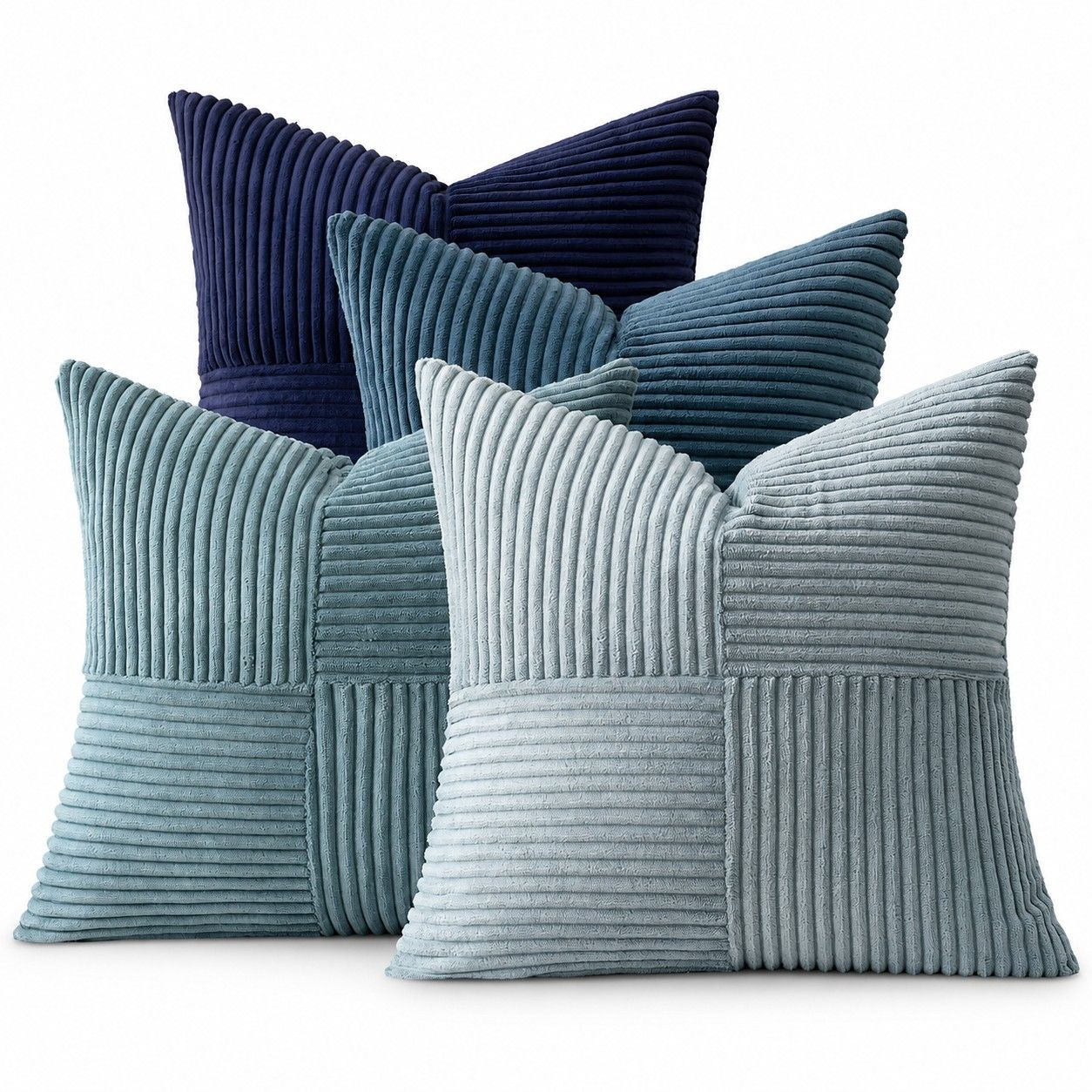 4 Pack Patchwork Corduroy Throw Pillow Covers 18 x 18 Inch for Sofa and Bed