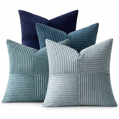 4 Pack Patchwork Corduroy Throw Pillow Covers 18 x 18 Inch for Sofa and Bed