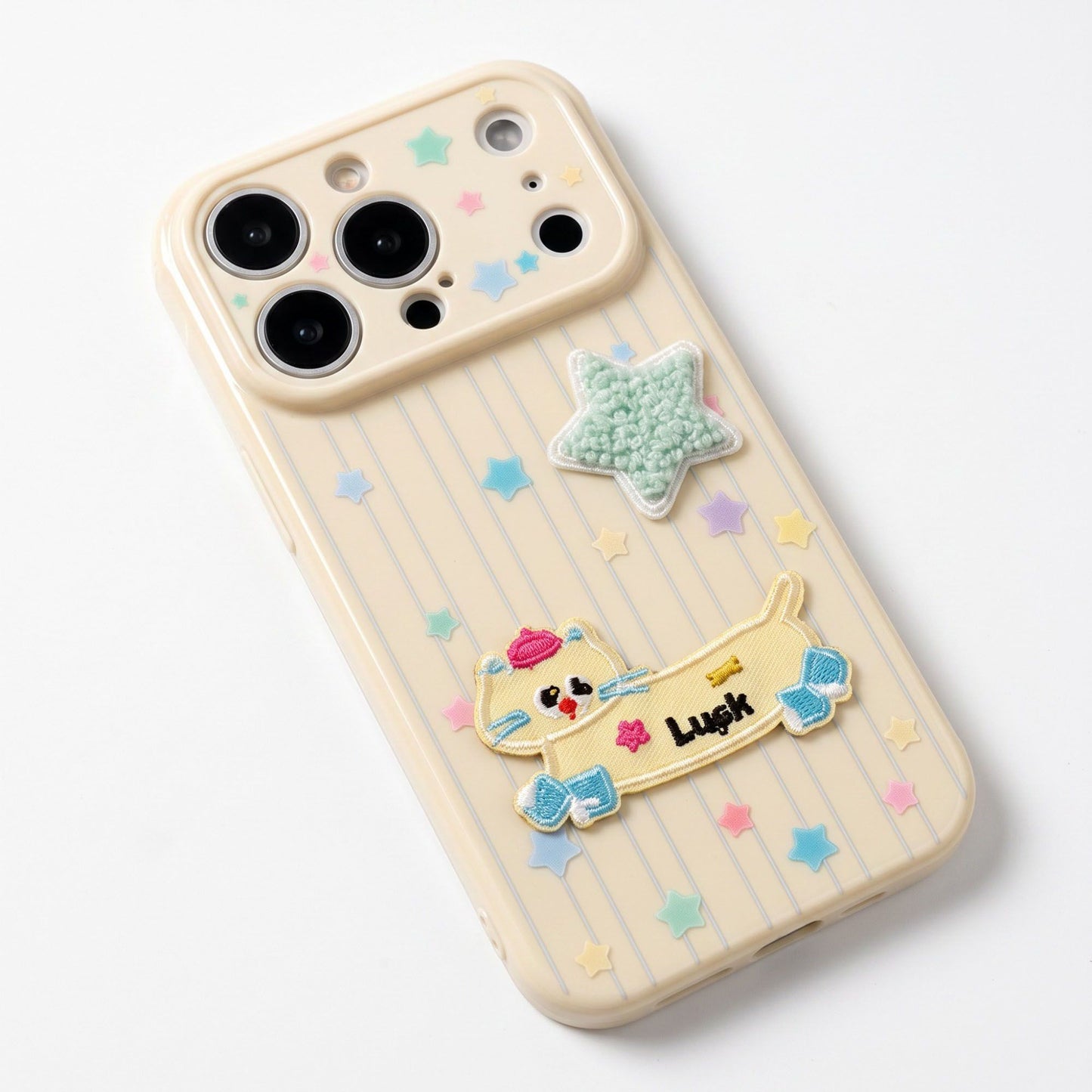 Dog Patch Star Phone Case Textured Back Raised Camera Edge Decorative Cover