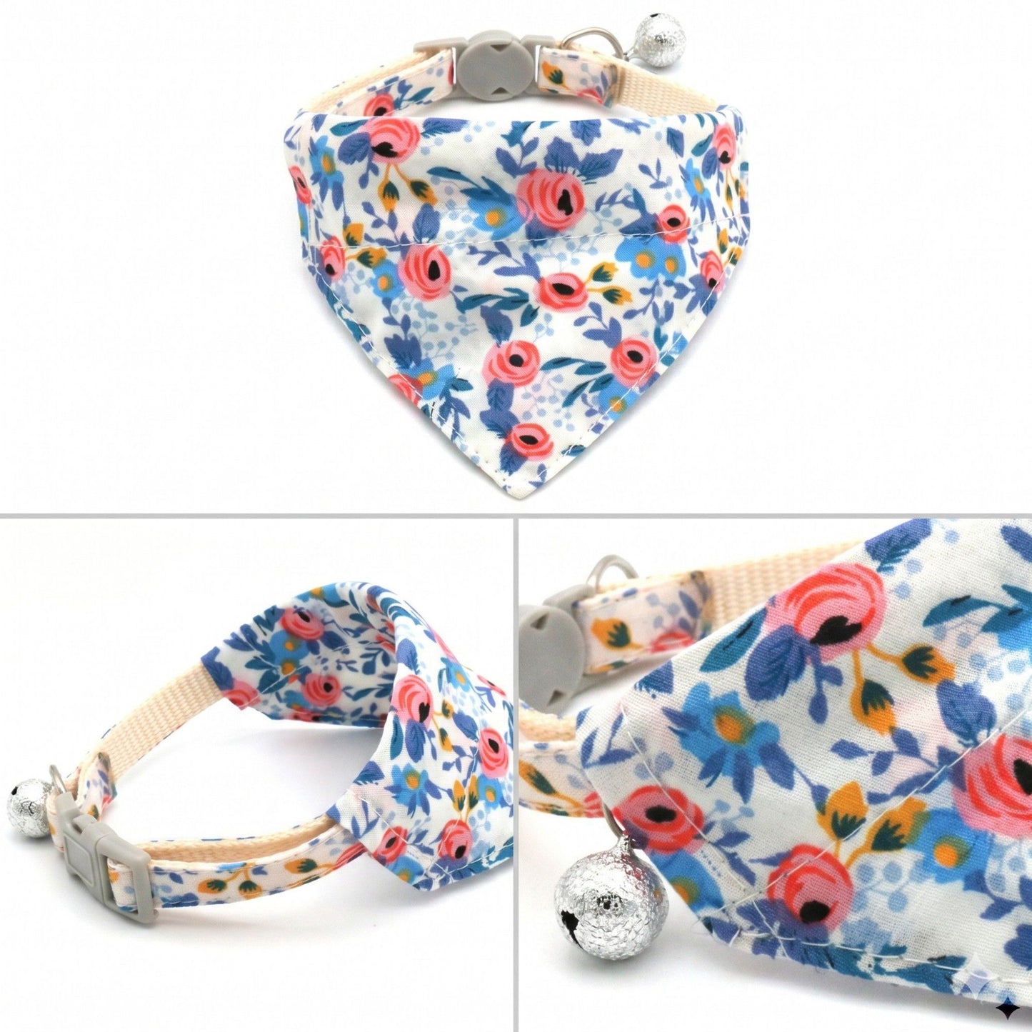 Floral Print Pet Bandana, Soft Cotton Flower Pattern Scarf Collar for Small Medium Dogs Cats