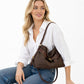 Slouchy Shoulder Hobo Bag with Adjustable Strap Buckle Detail and Inner Zip Pocket