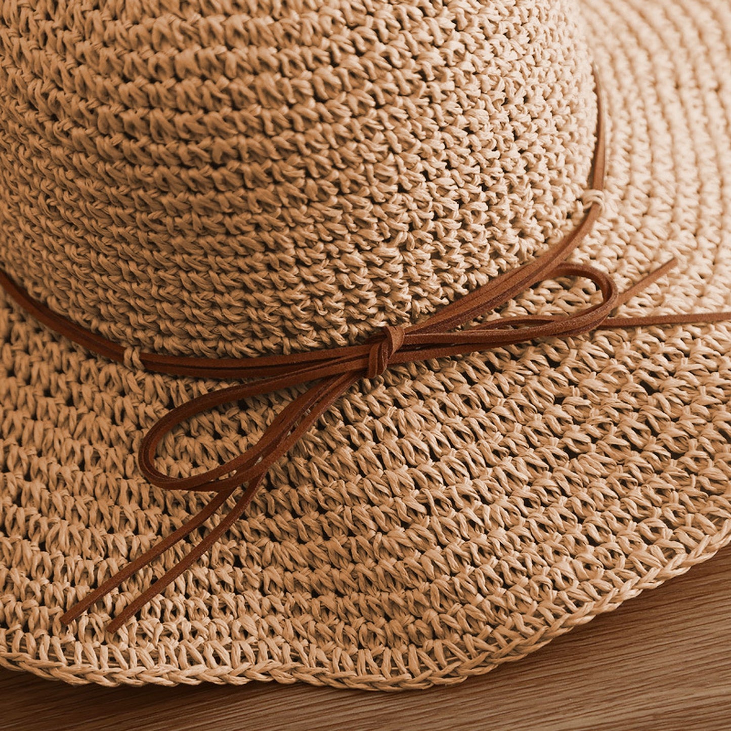 Wide - Brim Straw Sun Hat with Leather Tie