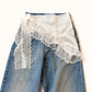Sheer Lace Embroidered Waist Belt with Scalloped Edge and Tie Detail 59in
