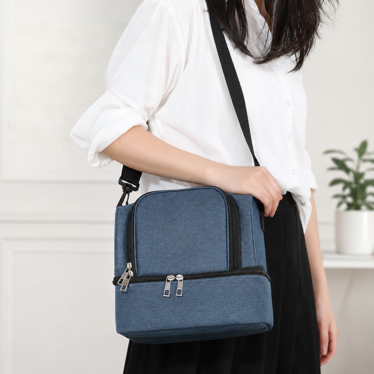 Dual Compartment Insulated Lunch Bag with Adjustable Shoulder Strap