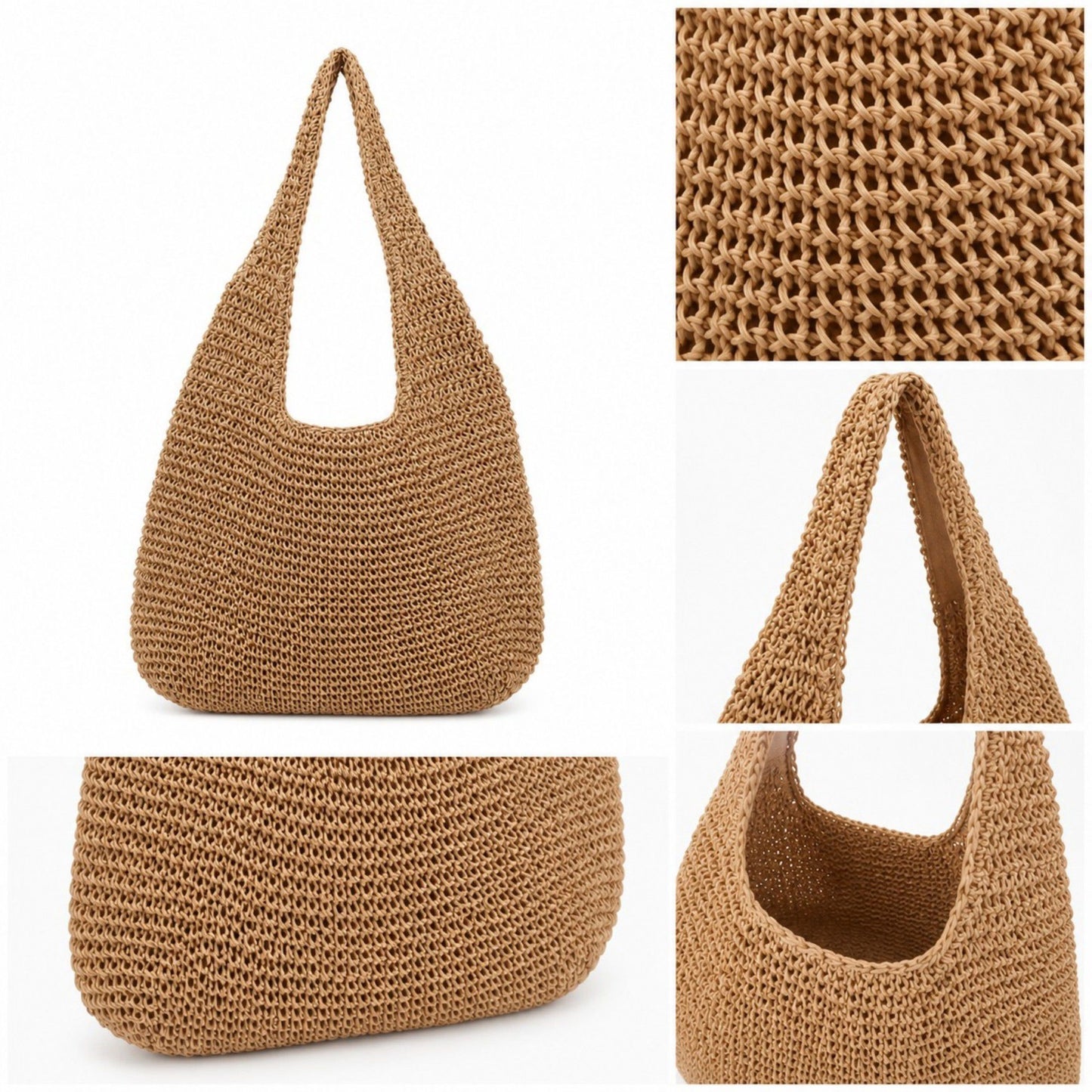 Woven Straw Shoulder Bag - Lightweight Hand-Knit Summer Tote for Beach and Vacation
