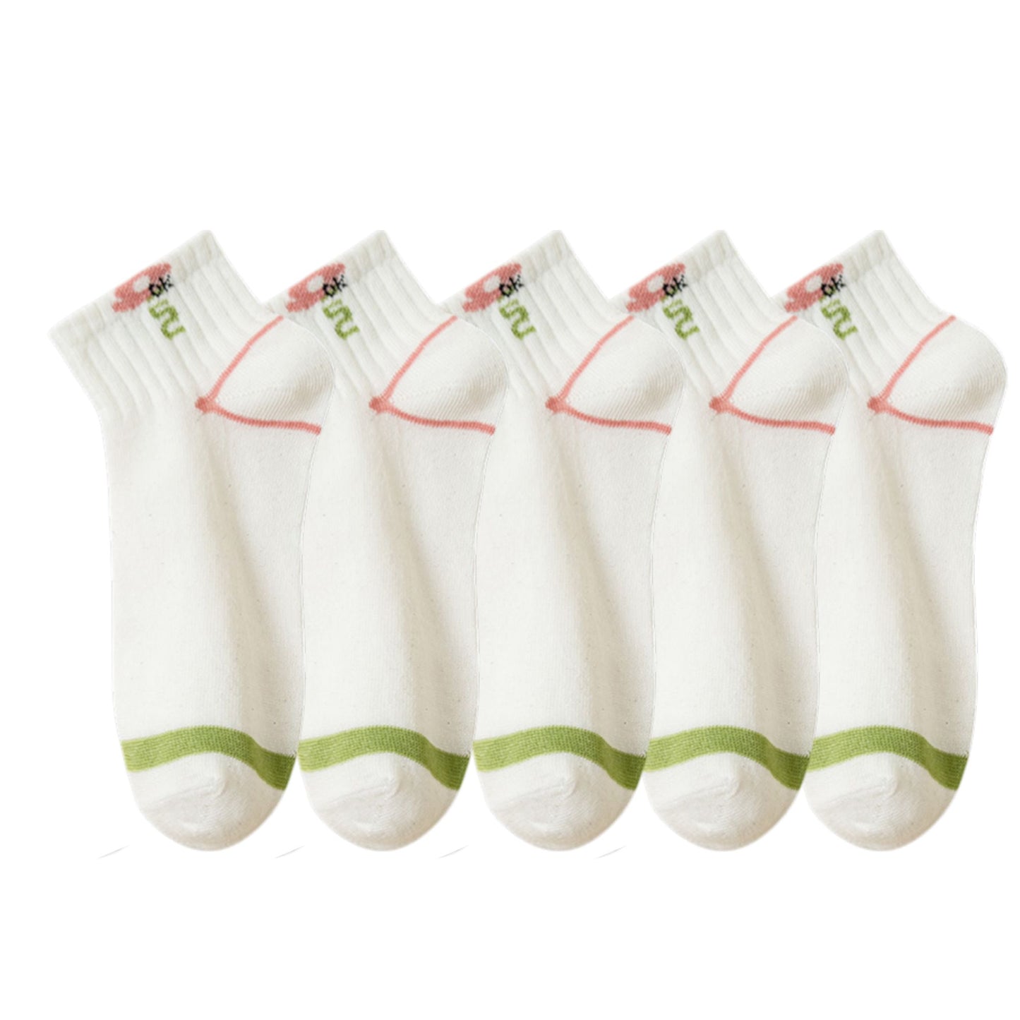 5 Pairs Women's Low Cut Ankle Socks with Polka Dot and Stripe Patterns Soft Cotton Anti-Pilling Casual Everyday Style