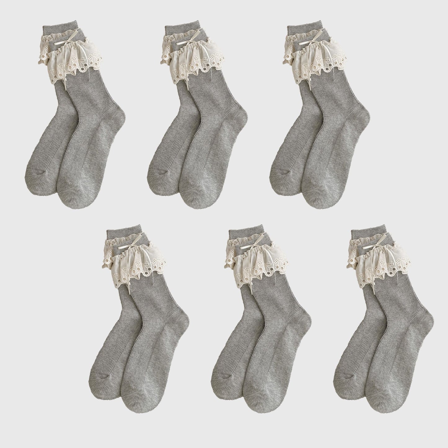 Summer Ruffled Lace - Trim Ankle Socks 6Pk