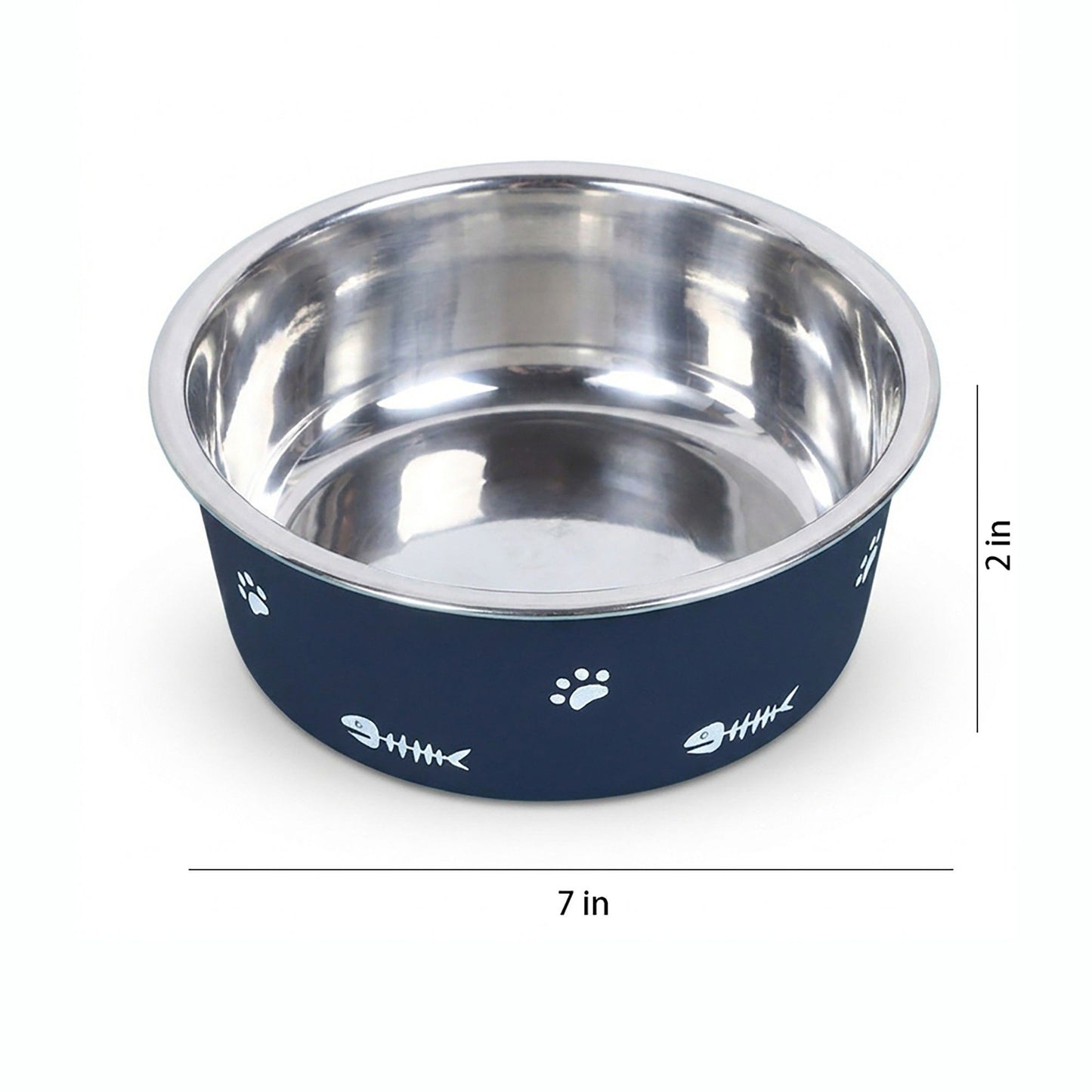 Stainless Steel Pet Bowl - Non-Slip Dog and Cat Food Dish with Paw Print Accent