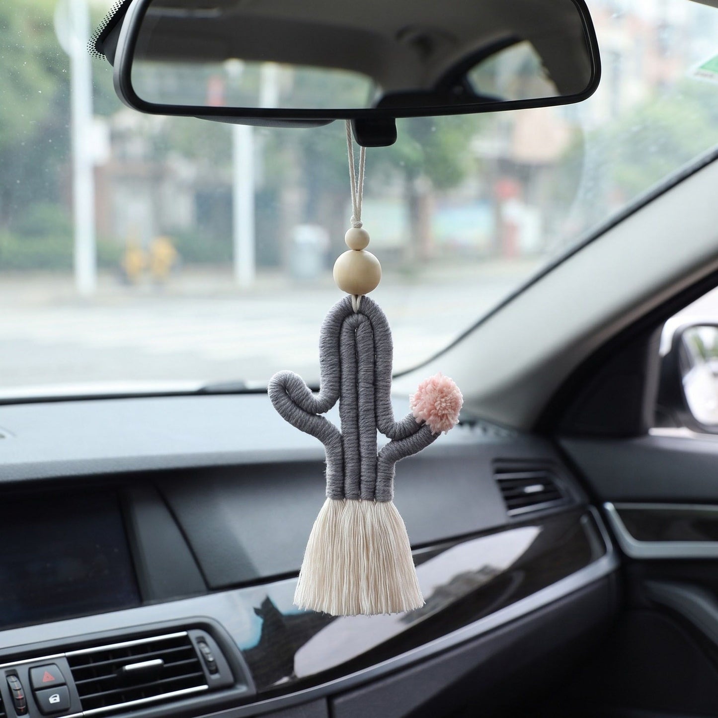 Cactus Macrame Keychain with Tassel Bag Charm