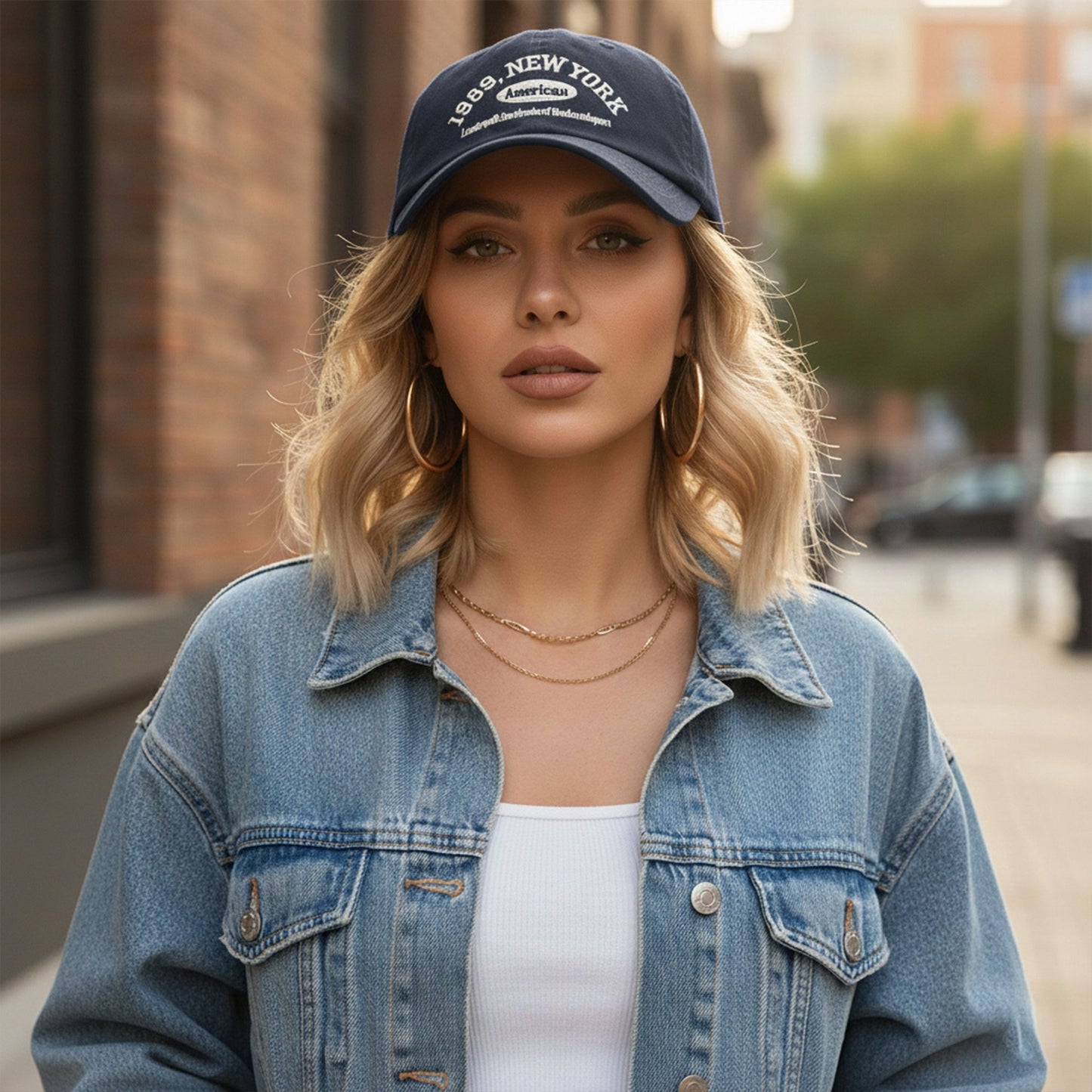Cotton Baseball Cap with Embroidered Lettering Adjustable Strap Back