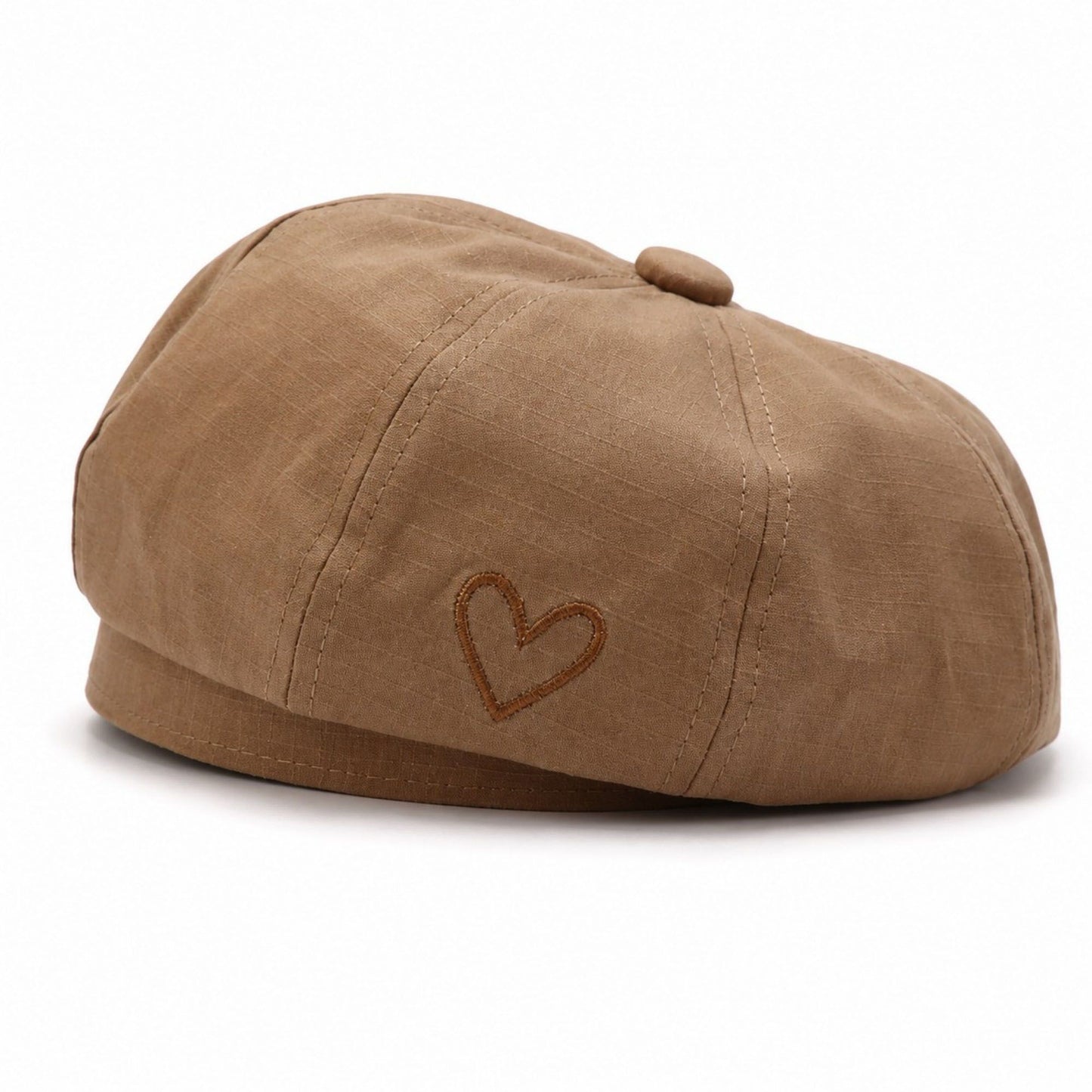 Heart Embroidered Newsboy Cap Textured Baker Boy Hat