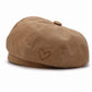 Heart Embroidered Newsboy Cap Textured Baker Boy Hat