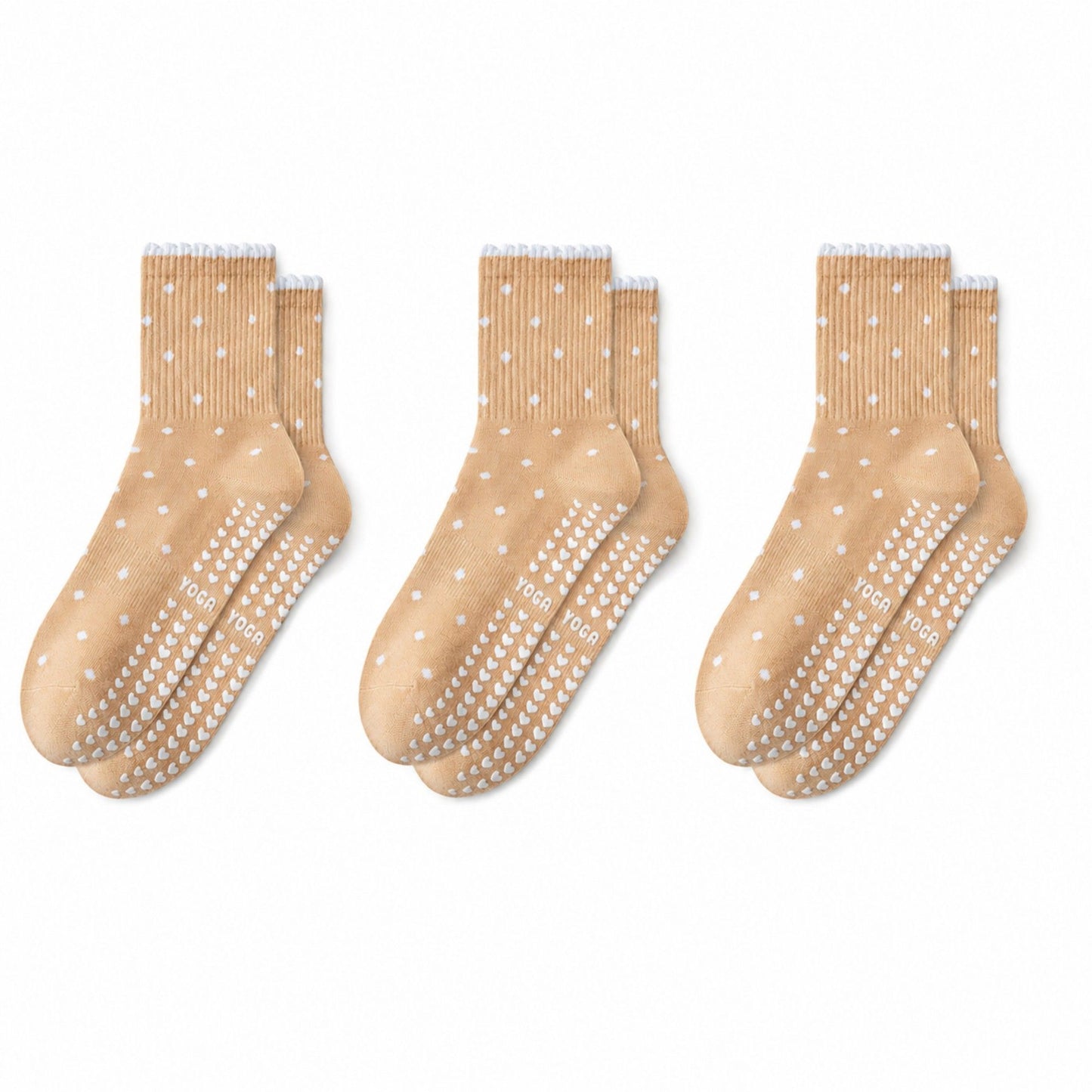 Non Slip Grip Crew Socks 3 Pair Pack Polka Dot Ruffle Cuff