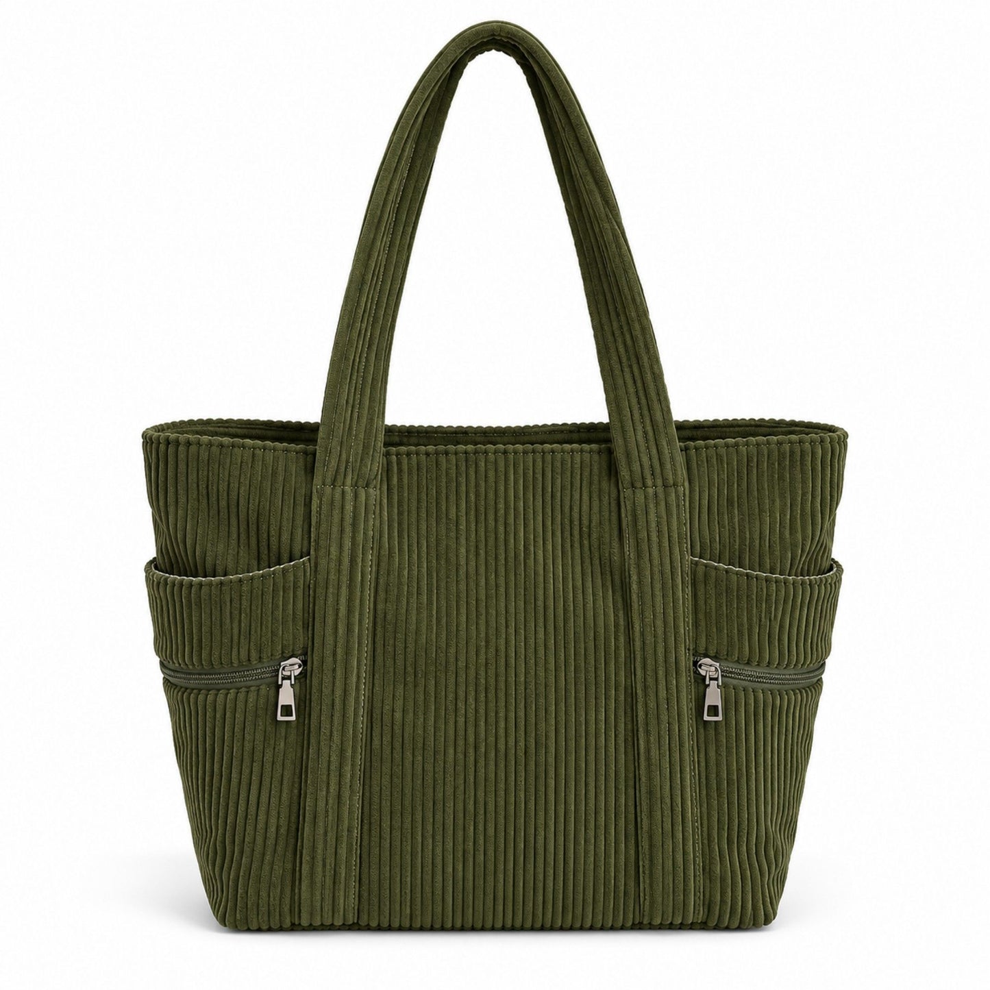 Large Corduroy Tote Bag with Zipper Pockets