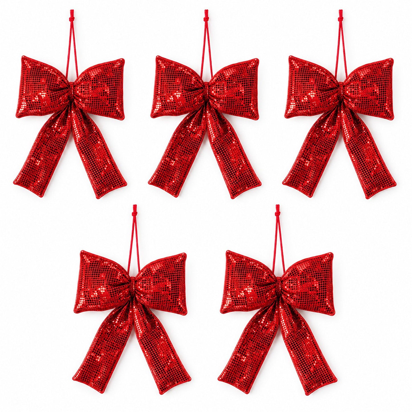 5pc Shimmering Christmas Bow Hanging Ornaments