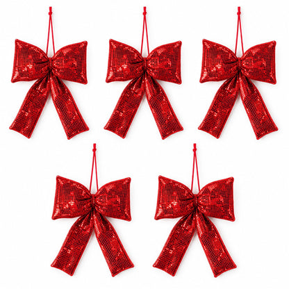 5pc Shimmering Christmas Bow Hanging Ornaments