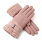 Faux Suede Gloves with Plush Faux Fur Cuffs and Buckle Detail