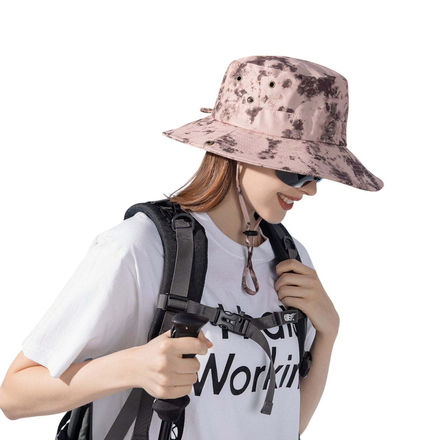 Wide Brim Outdoor Sun Hat with Adjustable Chin Strap for Hiking Camping Travel Beach