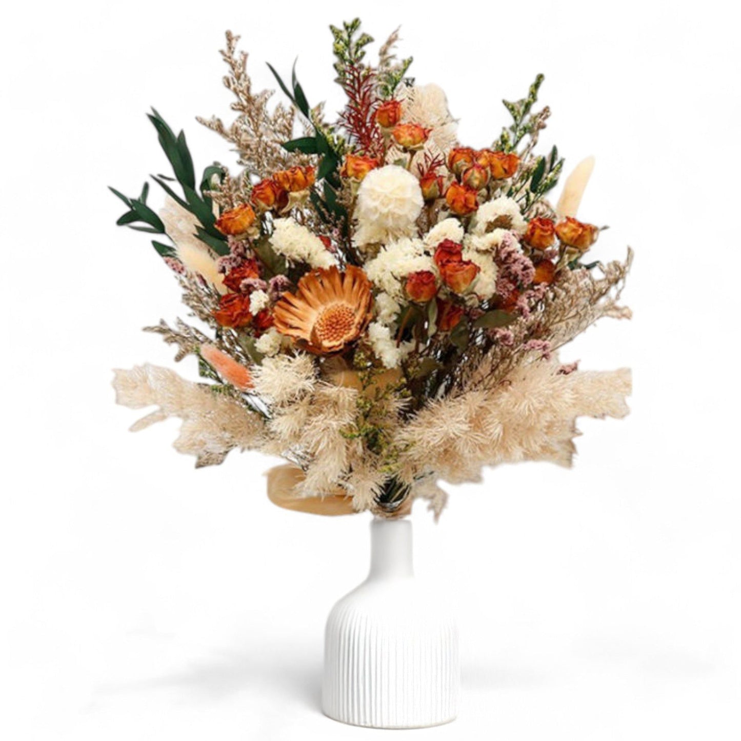 Autumn-Inspired Dried Flowers Floral Arrangement with Warm Hues, 17.8 Inches