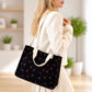 Canvas Strawberry Print Tote Bag with Shoulder Strap and Side Pockets