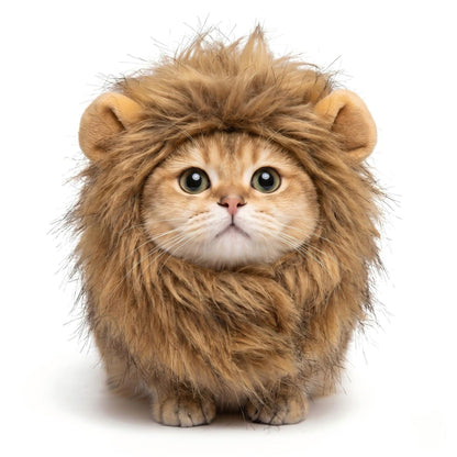 Pet Lion Mane Costume with Faux Fur Hood and Ear Detail Soft Plush Dress Up Outfit for Cats and Dogs
