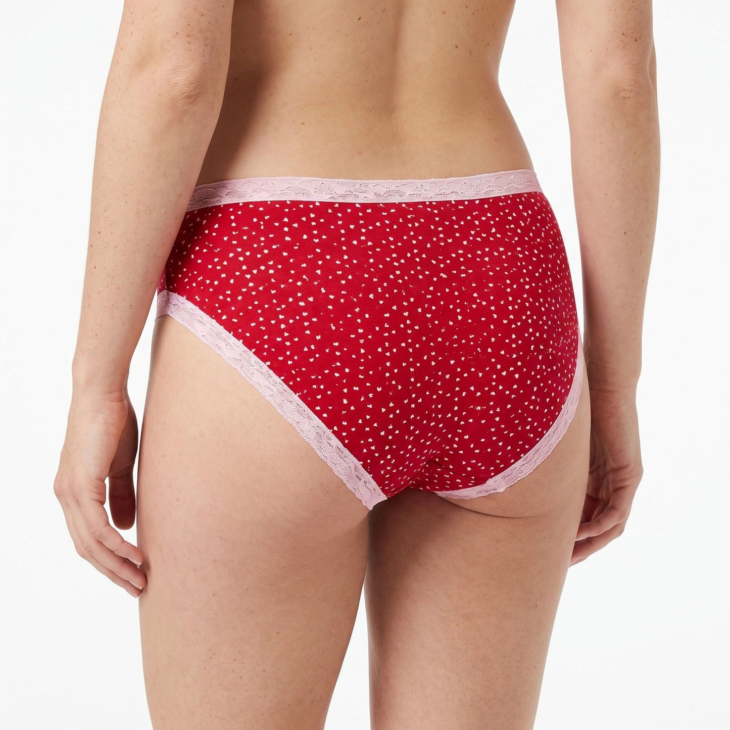 5 Pack Heart Print Lace Trim Bikini Underwear
