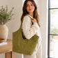 Oversized Suede-Look Tote Bag with Long Shoulder Straps and Slouchy V-Shaped Opening