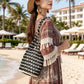 Beaded Bucket Bag with Inner Pouch Open Weave Wooden Bead Shoulder Handbag Lightweight Drawstring Tote
