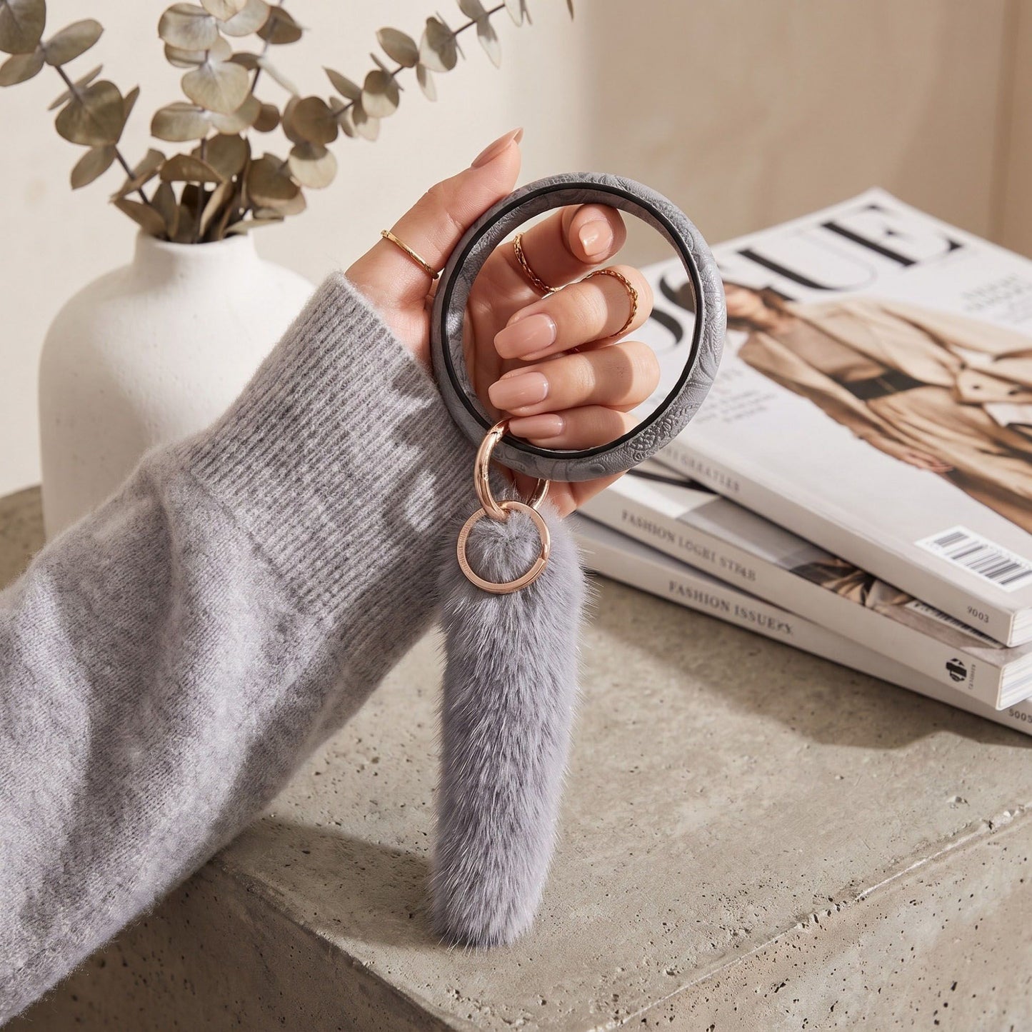 Bangle Keychain with Furry Tail Bag Charm