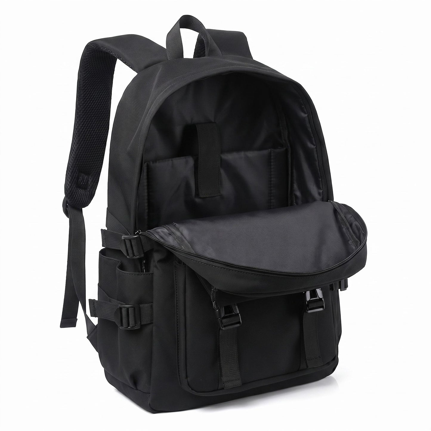 Large Laptop Backpack with Front Flap Pocket Buckle Straps Side Pockets and Padded Shoulder Straps