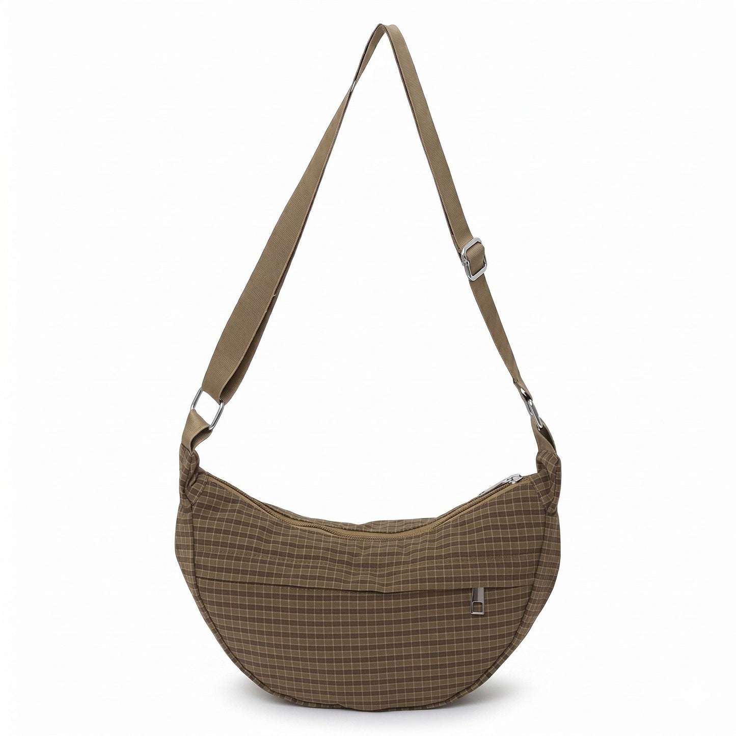Plaid Nylon Crescent Shoulder Bags with Adjustable Strap Lightweight Casual Crossbody Bag