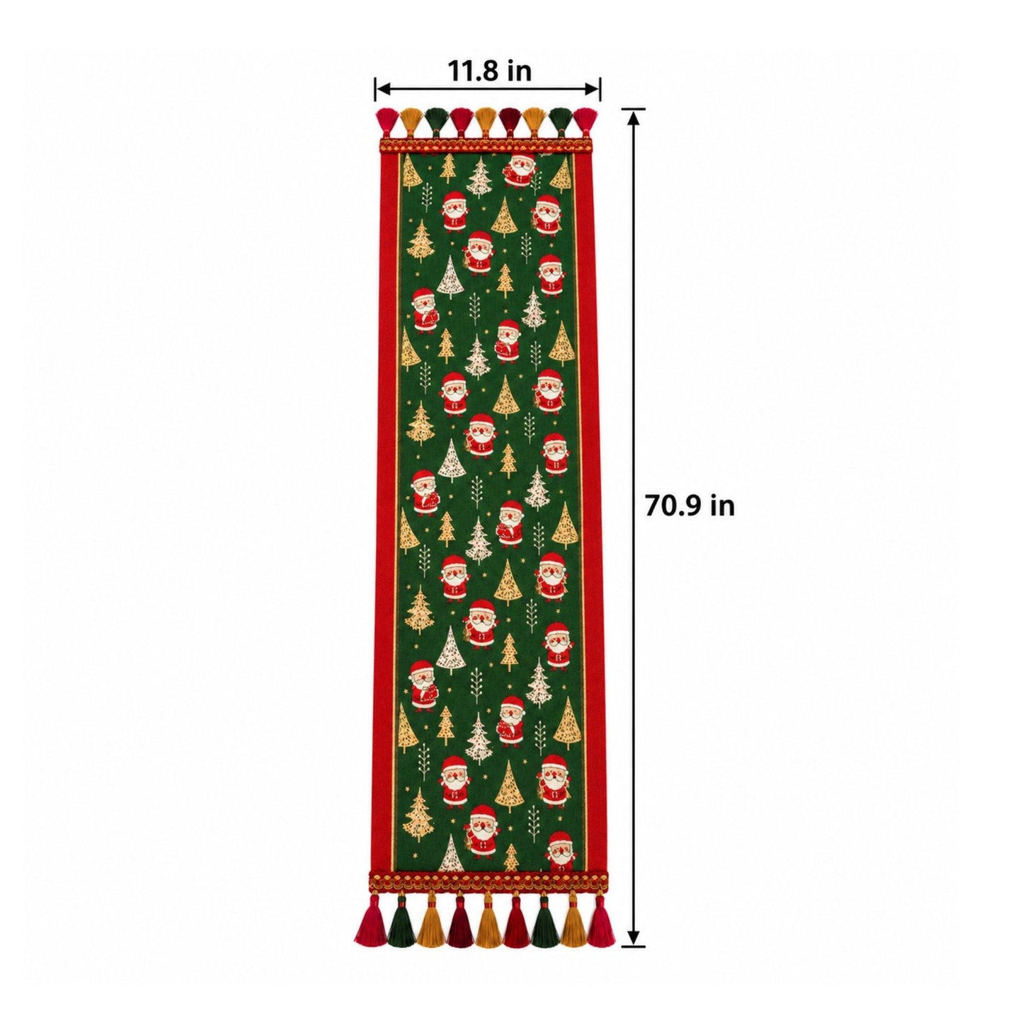 Christmas Patchwork Table Runner with Tassels for Holiday Dining Table Decor