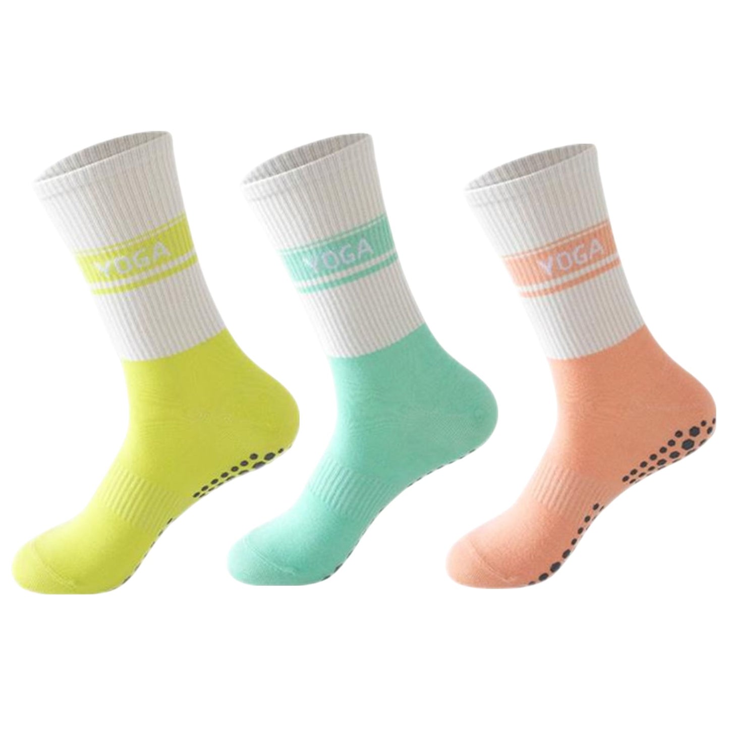 3 Pairs Non-Slip Yoga Crew Socks Soft Cotton Grip Sole Ribbed Cuff for Fitness