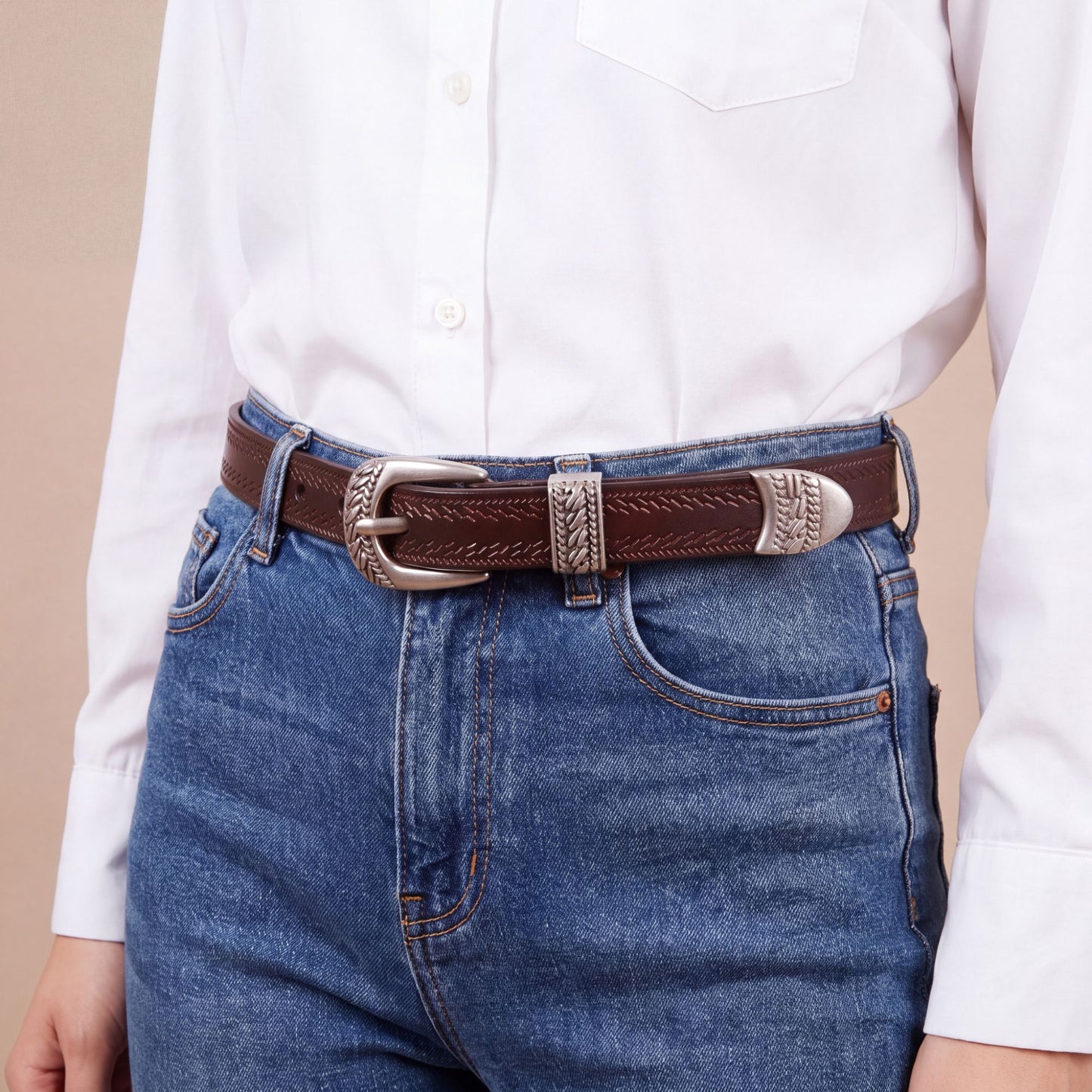 Waist Belt with Gold Tone Decorative Clasp for Dresses 37.8 in