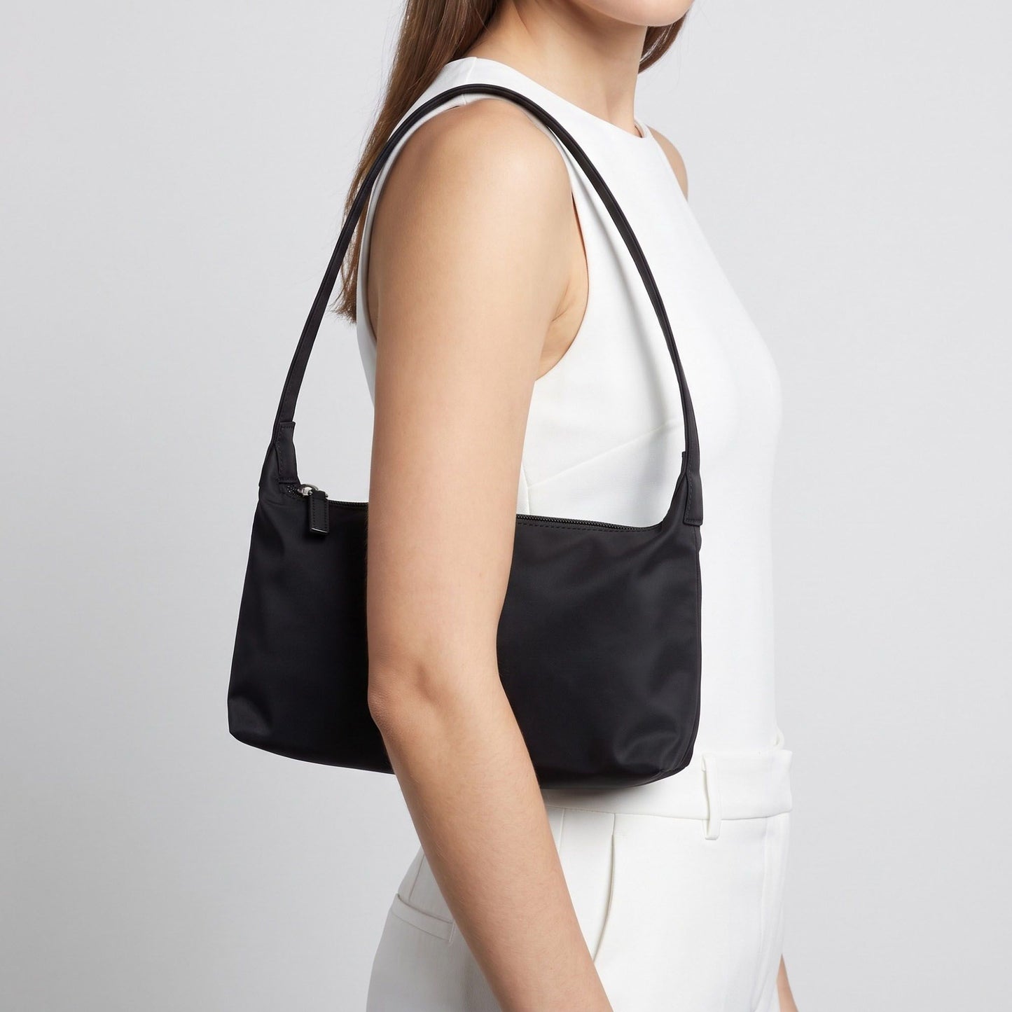 Minimalist Shoulder Bag with Top Zipper and Slim Rectangular Silhouette 8.3x4.7x2in