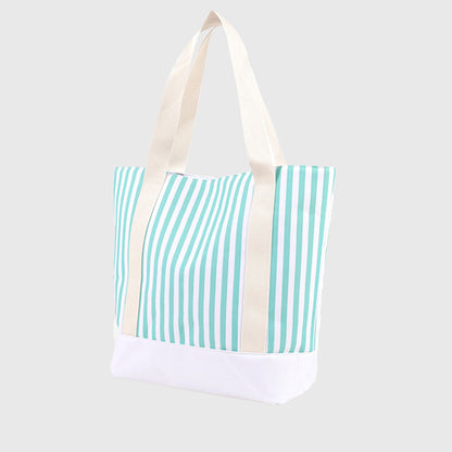 Striped Canvas Tote Bag - Large Capacity Beach and Shopping Shoulder Bag
